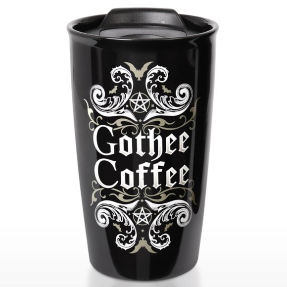 Alchemy Gothic "Gothee Coffee" Hot/Cold Travel Mug Ceramic Double Wall New - Picture 1 of 2
